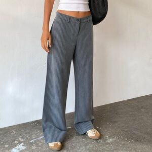 Motel Rocks Slate Gray Pinstripe Wide-Leg Trousers